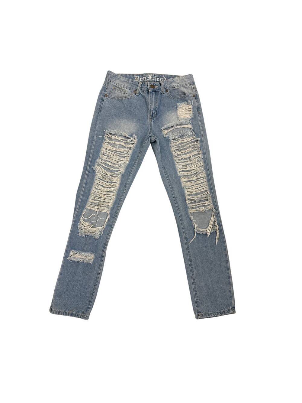V.I.P Boyfriend Distressed Straight Leg Loose Fit  Denim Blue Jeans Size 1/2